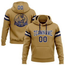 Load image into Gallery viewer, Custom Stitched Old Gold Navy-White Football Pullover Sweatshirt Hoodie