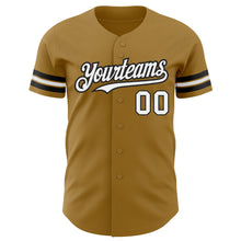 Load image into Gallery viewer, Custom Old Gold White-Black Authentic Baseball Jersey