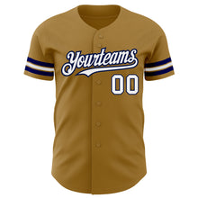 Load image into Gallery viewer, Custom Old Gold White-Navy Authentic Baseball Jersey