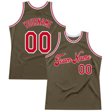 Load image into Gallery viewer, Custom Olive Red-White Authentic Throwback Salute To Service Basketball Jersey