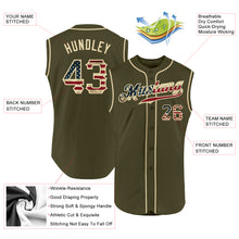 Load image into Gallery viewer, Custom Olive Vintage USA Flag-Cream Authentic Sleeveless Salute To Service Baseball Jersey