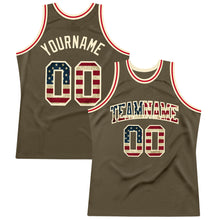 Load image into Gallery viewer, Custom Olive Vintage USA Flag-Cream Authentic Throwback Salute To Service Basketball Jersey