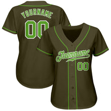 Load image into Gallery viewer, Custom Olive Neon Green-White Authentic Salute To Service Baseball Jersey
