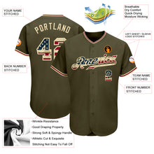 Load image into Gallery viewer, Custom Olive Vintage USA Flag-City Cream Authentic Salute To Service Baseball Jersey