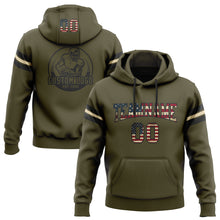 Load image into Gallery viewer, Custom Stitched Olive Vintage USA Flag Black-Cream Football Pullover Sweatshirt Salute To Service Hoodie