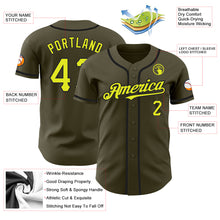Load image into Gallery viewer, Custom Olive Neon Yellow-Black Authentic Salute To Service Baseball Jersey