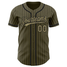 Load image into Gallery viewer, Custom Olive City Cream Pinstripe Camo-Black Authentic Salute To Service Baseball Jersey