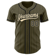 Load image into Gallery viewer, Custom Olive City Cream Pinstripe Black Authentic Salute To Service Baseball Jersey