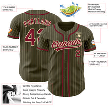 Load image into Gallery viewer, Custom Olive City Cream Pinstripe Crimson Authentic Salute To Service Baseball Jersey