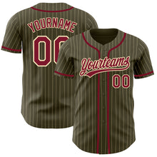 Load image into Gallery viewer, Custom Olive City Cream Pinstripe Crimson Authentic Salute To Service Baseball Jersey
