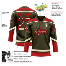 Load image into Gallery viewer, Custom Olive Vintage USA Flag Red-Cream Salute To Service Hockey Lace Neck Jersey