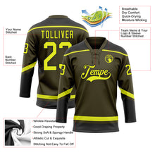 Load image into Gallery viewer, Custom Olive Neon Yellow-Black Salute To Service Hockey Lace Neck Jersey