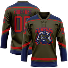 Load image into Gallery viewer, Custom Olive Red-Navy Salute To Service Hockey Lace Neck Jersey