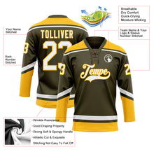 Load image into Gallery viewer, Custom Olive White-Gold Salute To Service Hockey Lace Neck Jersey