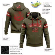 Load image into Gallery viewer, Custom Stitched Olive Vintage USA Flag Red-Cream Football Pullover Sweatshirt Salute To Service Hoodie