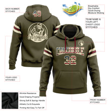 Load image into Gallery viewer, Custom Stitched Olive Vintage USA Flag Cream-Crimson Football Pullover Sweatshirt Salute To Service Hoodie