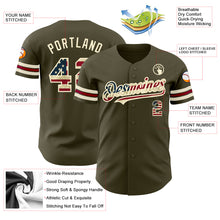 Load image into Gallery viewer, Custom Olive Vintage USA Flag Cream-Crimson Authentic Salute To Service Baseball Jersey