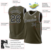 Load image into Gallery viewer, Custom Olive Black-White Authentic Throwback Salute To Service Basketball Jersey