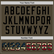 Load image into Gallery viewer, Custom Olive Vintage USA Flag Black-Old Gold Authentic Throwback Salute To Service Basketball Jersey