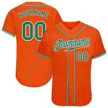 Load image into Gallery viewer, Custom Orange Kelly Green Pinstripe Kelly Green-White Authentic Baseball Jersey