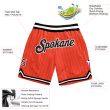 Load image into Gallery viewer, Custom Orange Black Pinstripe Black-White Authentic Basketball Shorts