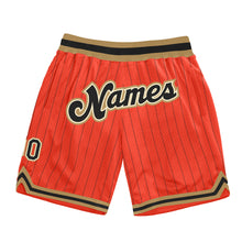 Load image into Gallery viewer, Custom Orange Black Pinstripe Black-Old Gold Authentic Basketball Shorts