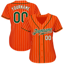 Load image into Gallery viewer, Custom Orange White Pinstripe Green-White Authentic Baseball Jersey