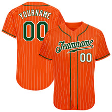 Load image into Gallery viewer, Custom Orange White Pinstripe Green-White Authentic Baseball Jersey