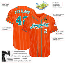 Load image into Gallery viewer, Custom Orange White Pinstripe Teal-White Authentic Baseball Jersey