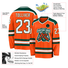 Load image into Gallery viewer, Custom Orange White-Green Hockey Jersey