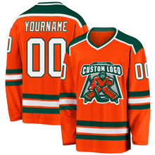 Load image into Gallery viewer, Custom Orange White-Green Hockey Jersey