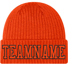 Load image into Gallery viewer, Custom Orange Orange-Black Stitched Cuffed Knit Hat