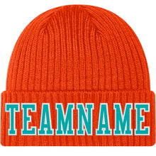 Load image into Gallery viewer, Custom Orange Aqua-White Stitched Cuffed Knit Hat
