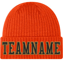 Load image into Gallery viewer, Custom Orange Black-Old Gold Stitched Cuffed Knit Hat