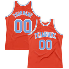 Load image into Gallery viewer, Custom Orange Light Blue-White Authentic Throwback Basketball Jersey
