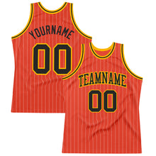 Load image into Gallery viewer, Custom Orange White Pinstripe Black-Gold Authentic Basketball Jersey