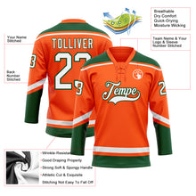 Load image into Gallery viewer, Custom Orange White-Green Hockey Lace Neck Jersey