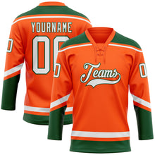 Load image into Gallery viewer, Custom Orange White-Green Hockey Lace Neck Jersey