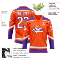 Load image into Gallery viewer, Custom Orange White-Purple Hockey Lace Neck Jersey