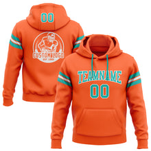 Load image into Gallery viewer, Custom Stitched Orange Aqua-White Football Pullover Sweatshirt Hoodie