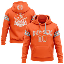Load image into Gallery viewer, Custom Stitched Orange White-Gray Football Pullover Sweatshirt Hoodie