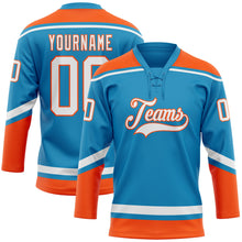 Load image into Gallery viewer, Custom Panther Blue White-Orange Hockey Lace Neck Jersey