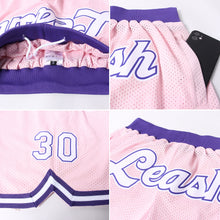Load image into Gallery viewer, Custom Light Pink White-Purple Authentic Throwback Basketball Shorts