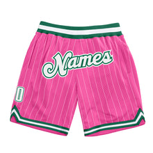 Load image into Gallery viewer, Custom Pink White Pinstripe White-Kelly Green Authentic Basketball Shorts