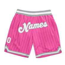 Load image into Gallery viewer, Custom Pink White Pinstripe White-Gray Authentic Basketball Shorts