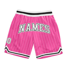 Load image into Gallery viewer, Custom Pink White Pinstripe White-Black Authentic Basketball Shorts