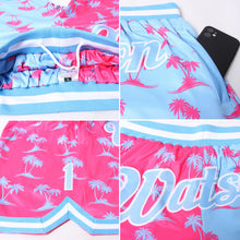 Load image into Gallery viewer, Custom Pink Light Blue-White 3D Pattern Design Palm Trees Authentic Basketball Shorts