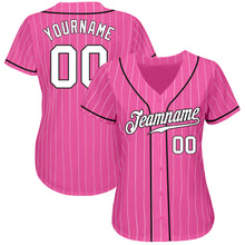 Load image into Gallery viewer, Custom Pink White Pinstripe White-Black Authentic Baseball Jersey