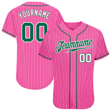 Load image into Gallery viewer, Custom Pink White Pinstripe Kelly Green-White Authentic Baseball Jersey