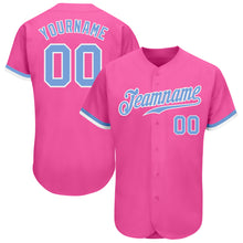 Load image into Gallery viewer, Custom Pink Light Blue-White Authentic Baseball Jersey